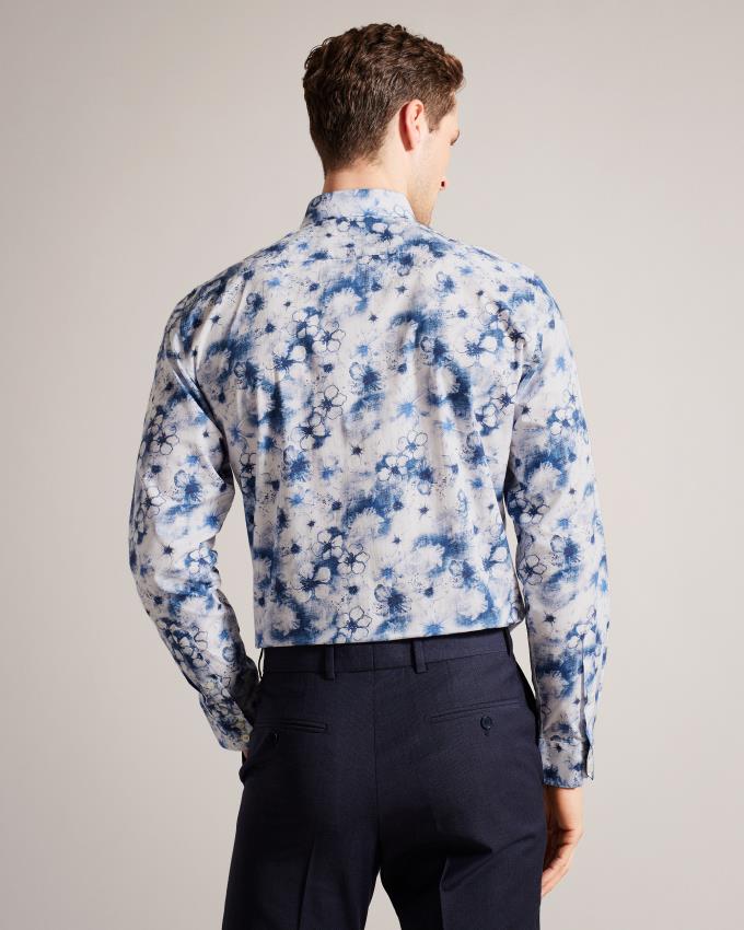 Chemises Ted Baker Watercolour Floral Long Sleeve Cotton Bleu Marine Homme | JFJ-30979697